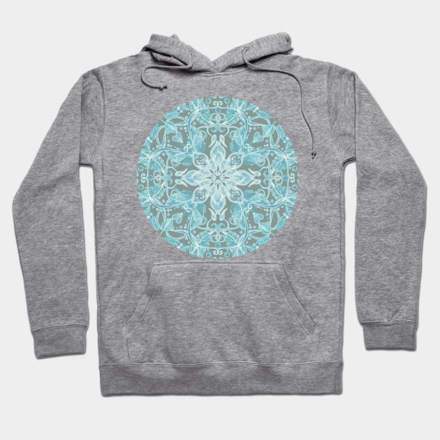 Soft Teal Blue & Grey hand drawn floral pattern Hoodie by micklyn